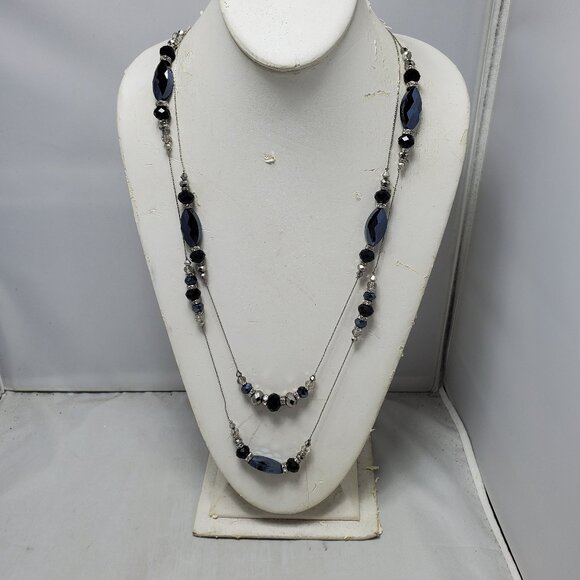 Ali Khan 2 row illusion rope necklace with faceted black glass beads and crystal - Picture 1 of 8